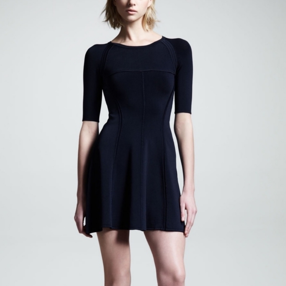 A.L.C Shelby Seamed Raglan Fit and Flare Dress Navy